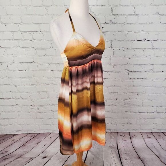 H&M Ombre Stripe Halter Dress sz 6 Gold Brown Orange - Picture 2 of 5
